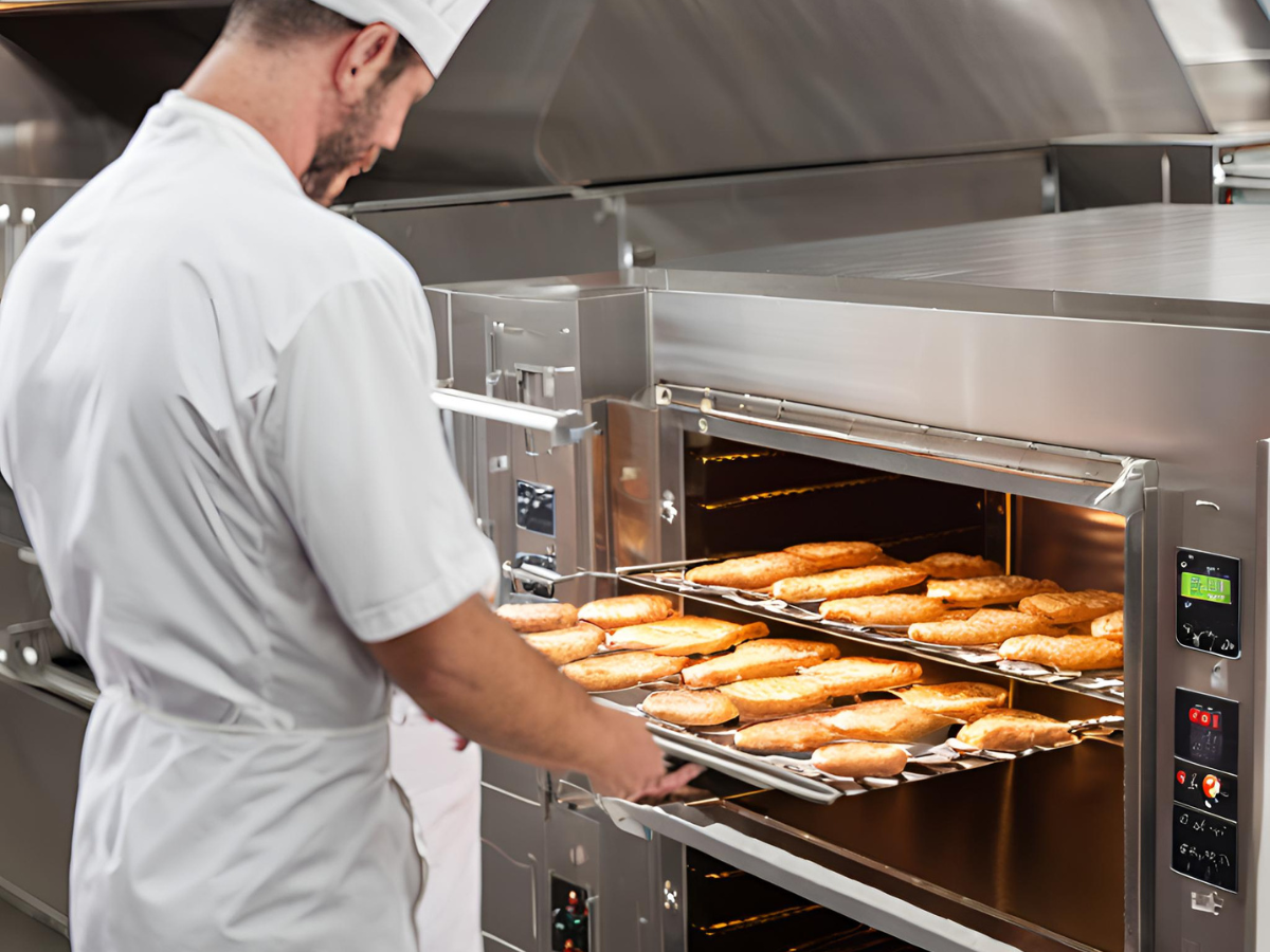 chef using commercial oven