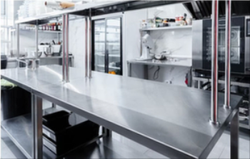 image of example of stainless steel bench size in a commercial kitchen establishment