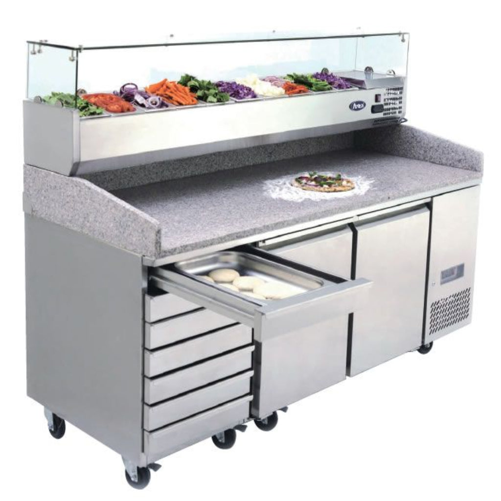 Atosa 2 Door Refrigerated Pizza Table With Drawers EPF3480 - EPF3480-SM