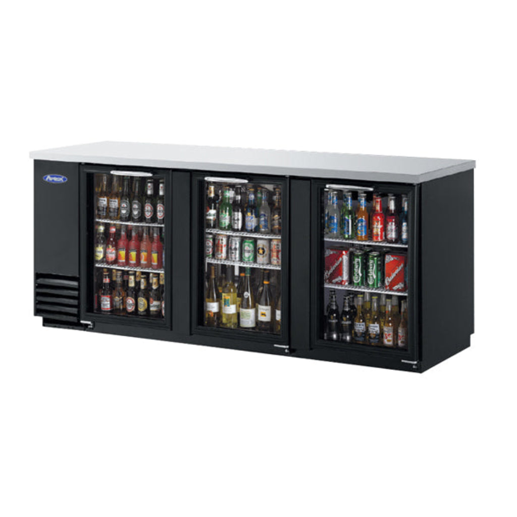 Atosa 3 Door Refrigerated Black Back Bar Cooler with Glass Door MBB90-SM