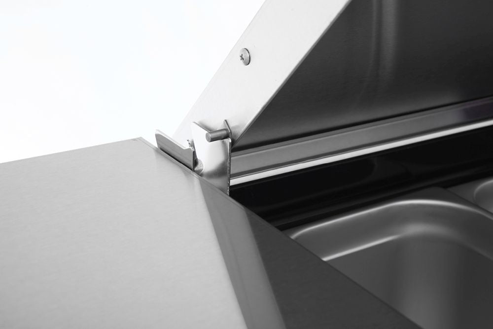 Atosa Three Door Pizza Prep Table Refrigerator MPF8203-SM hinge