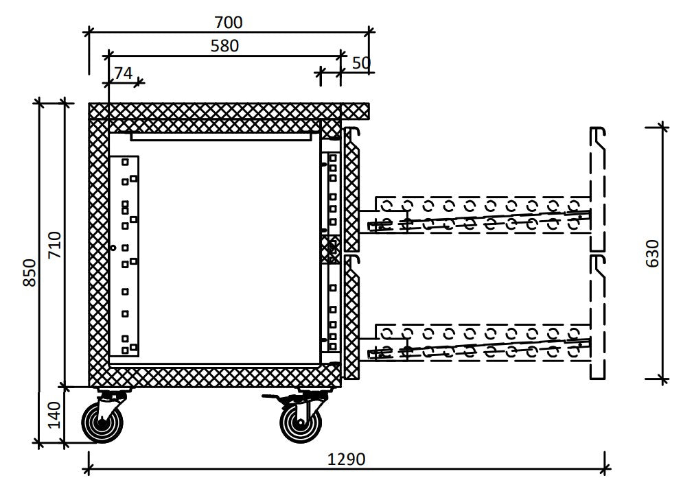 FED-X S/S Four-Door Bench Fridge with Drawers - XUB7C13S2D dimensions view