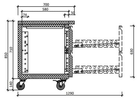 FED-X S/S Four-Door Bench Fridge with Drawers - XUB7C13S2D dimensions view