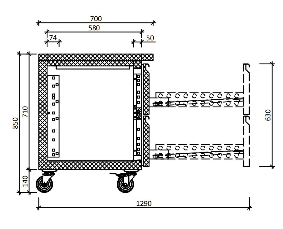 FED-X S/S Six-Door Bench Fridge with Drawers - XUB7C18S3D dimensions 2