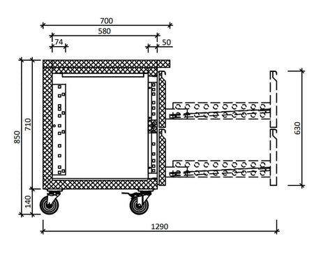 FED-X S/S Six-Door Bench Fridge with Drawers - XUB7C18S3D dimensions 2