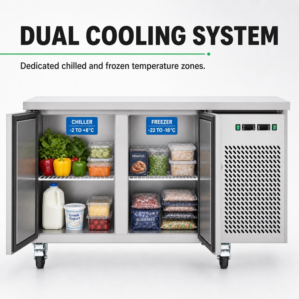 Thermaster Dual Temperature GN Counter Fridge Freezer 2 Door GN2100DT - dual cooling system