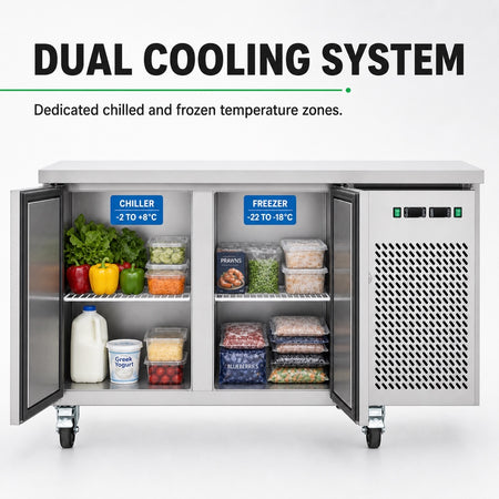 Thermaster Dual Temperature GN Counter Fridge Freezer 2 Door GN2100DT - dual cooling system