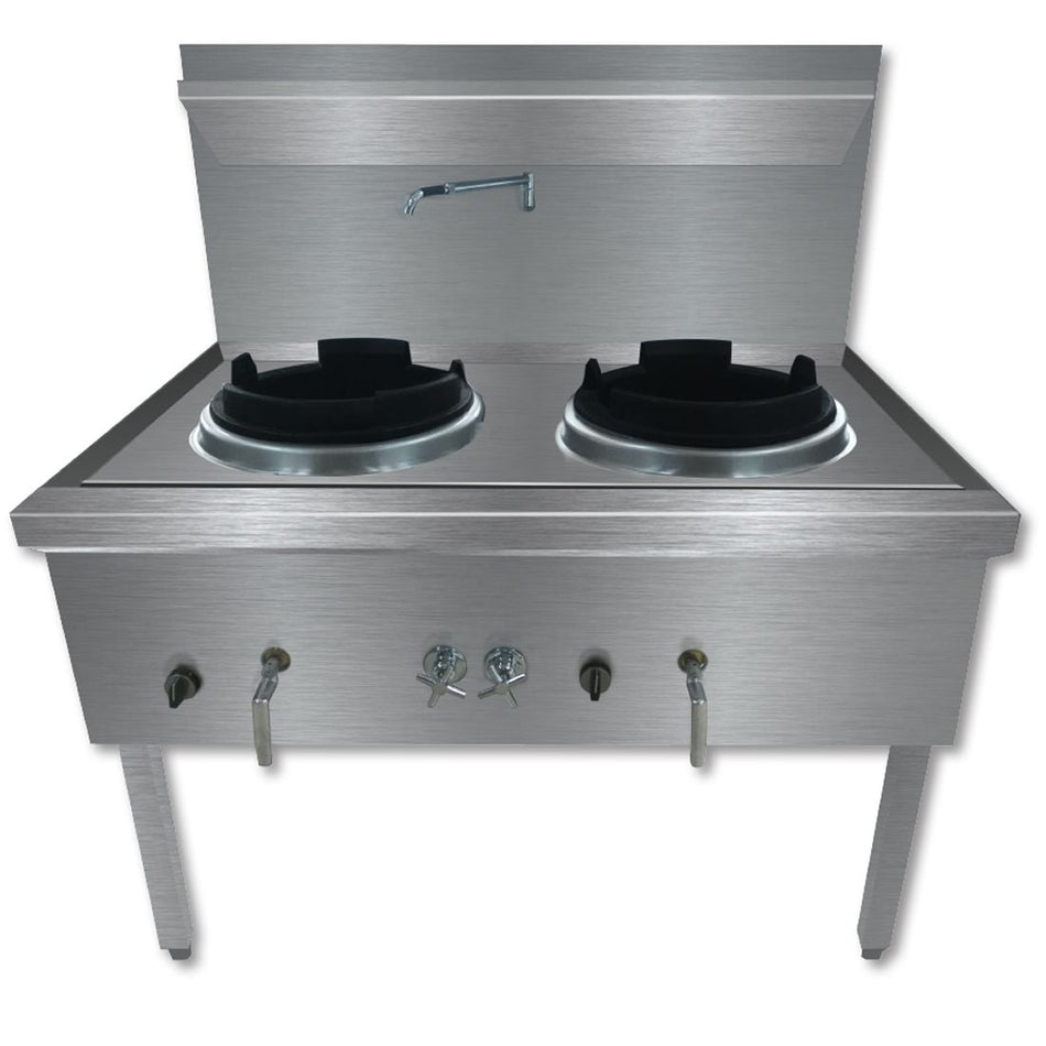 GasMax Stainless Steel Waterless Nature Gas Double Wok Chimney Burner WW-2NC - Main Image