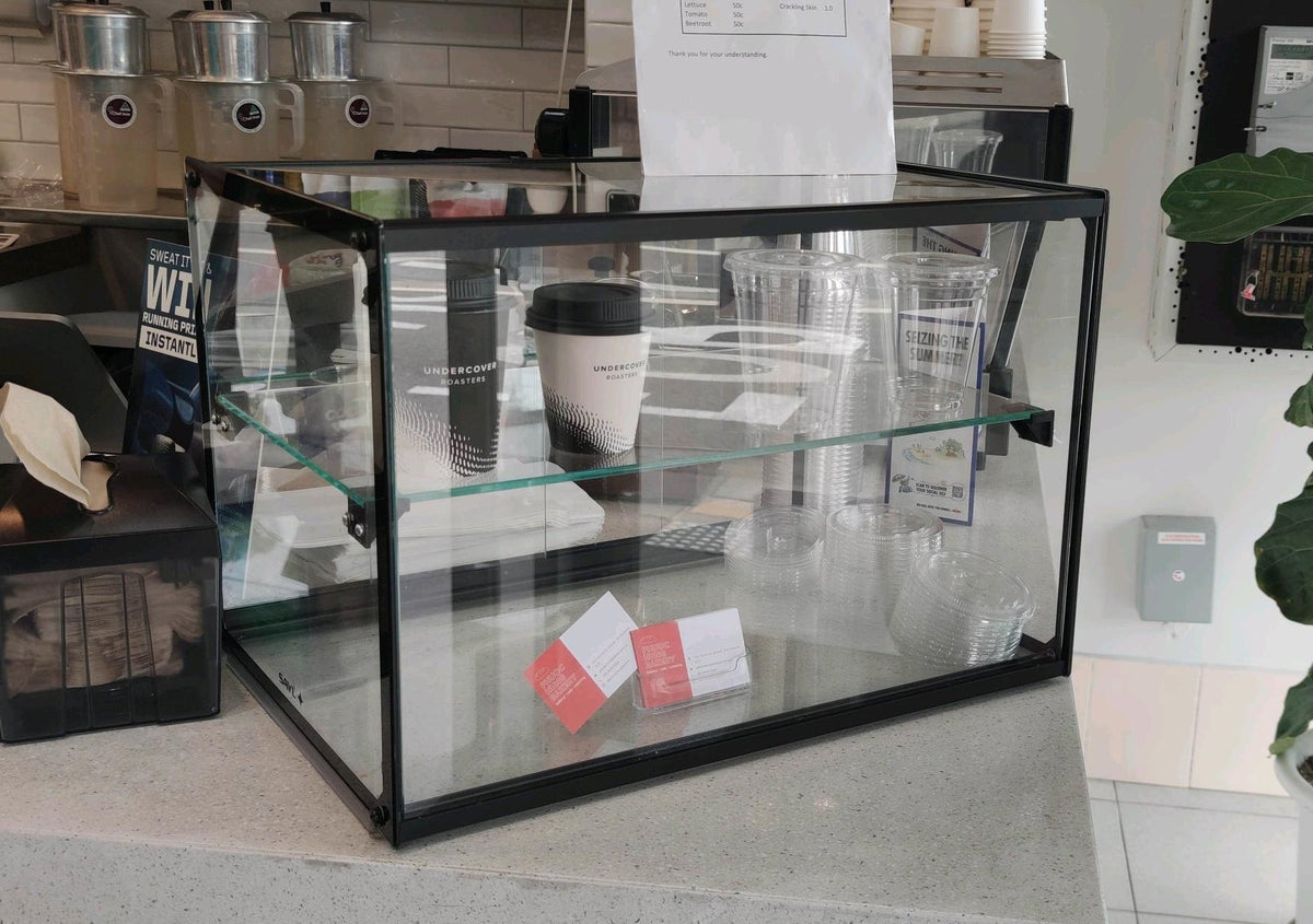 Sayl ambient display cabinet on a cafe counter - representative of the range