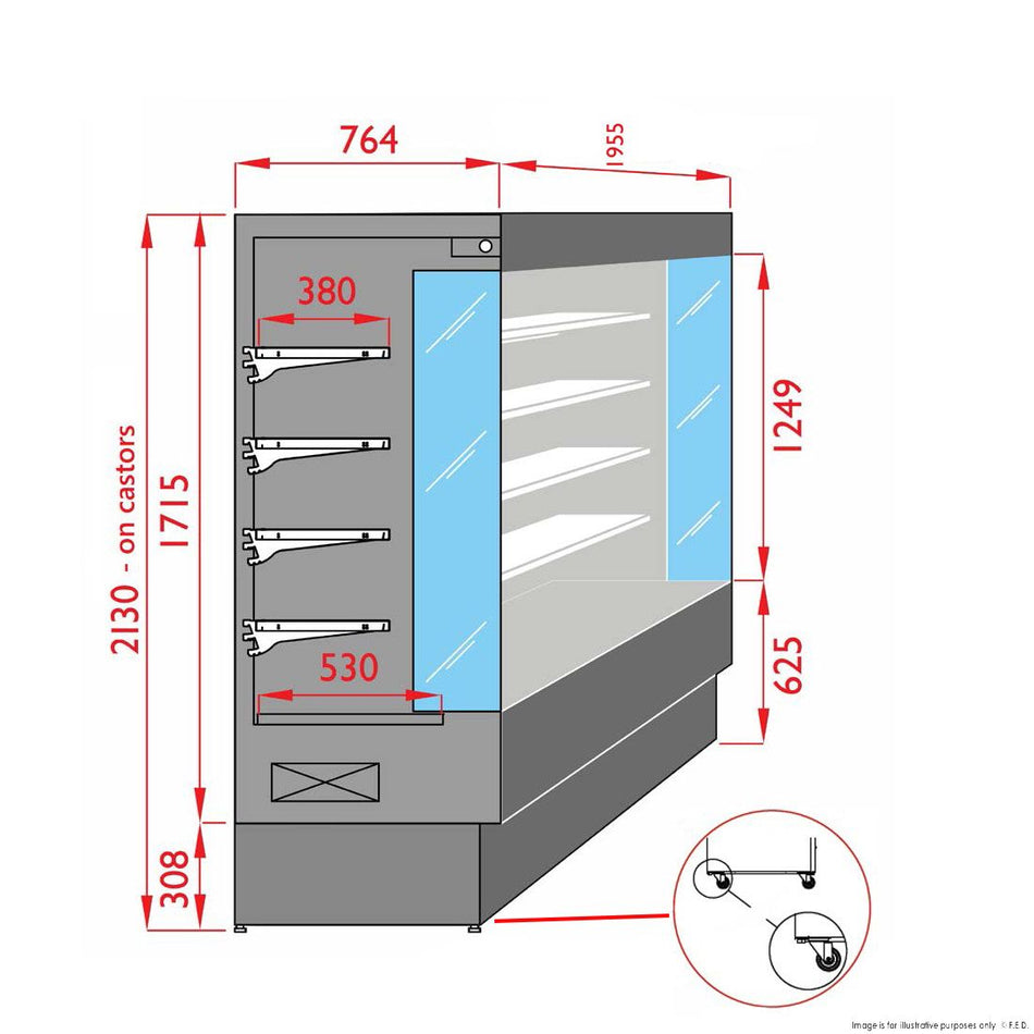 ItaliaCool Open Chiller With 4 Shelves TDVC80-CA-187 dimensions