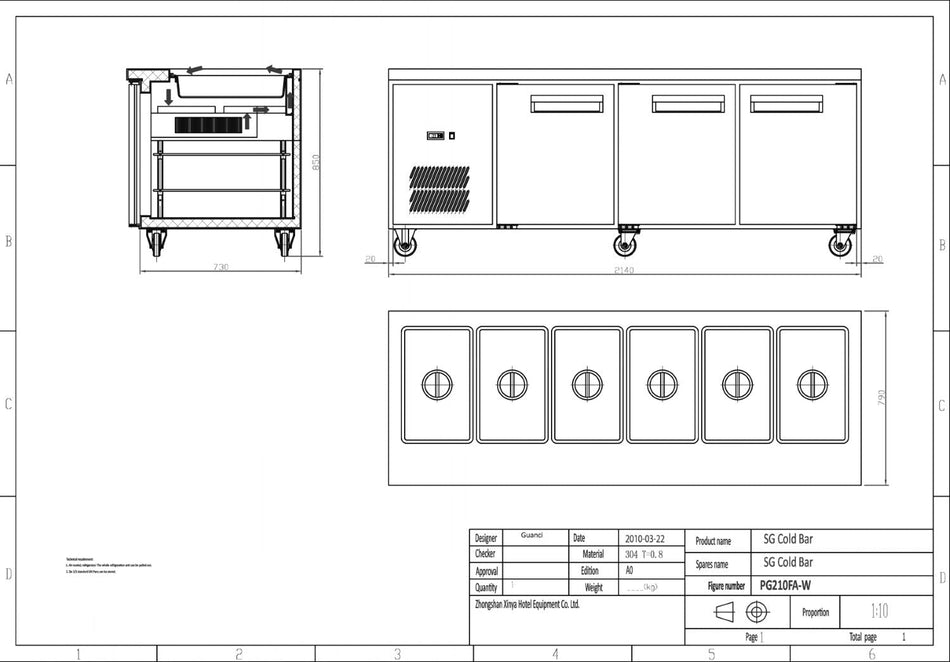 Thermaster Bench Station Three Door 6× 1/1 Gn Pans PG210FA-B