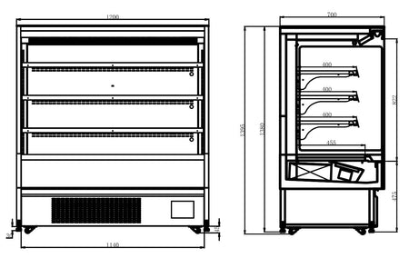 Thermaster Self-Serve Square Open Display  285L OP-1270S dimensions