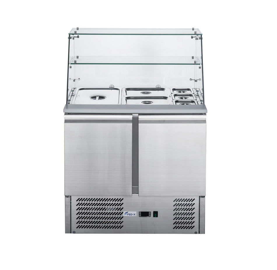 FED-X Two Door Salad Prep Fridge With Square Glass Top XS900GC