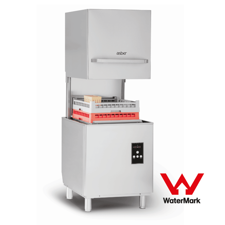 Asber GE-H500DD passthrough hood-type dishwasher — front view