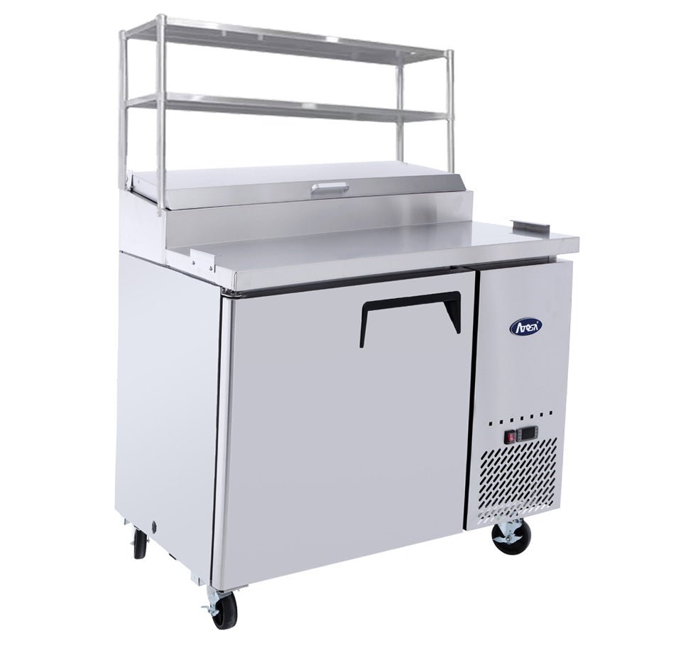 Atosa 1 Door Pizza Prep Table Fridge With Over Shelf 1117mm Wide MPF8201OS - Commercial Kitchen Appliances