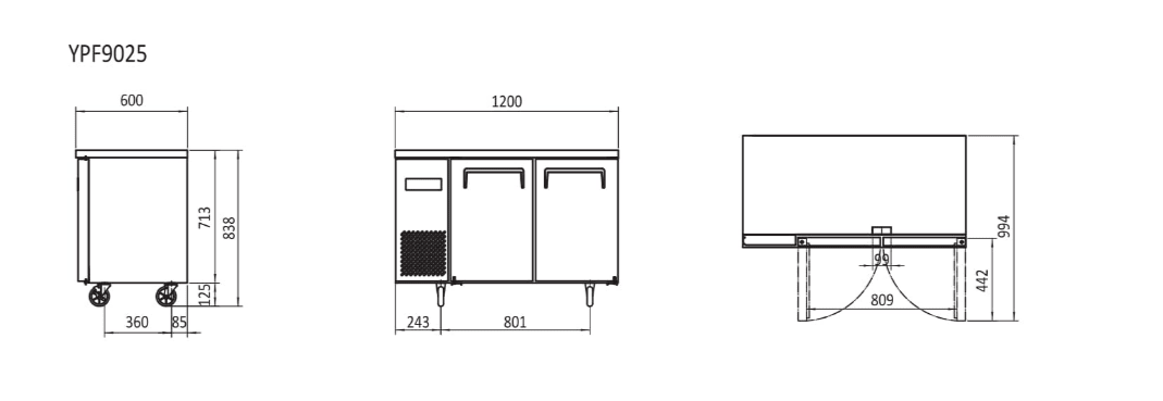 Atosa 1.2m Freezer Undercounter YPF9025 - Commercial Kitchen Appliances