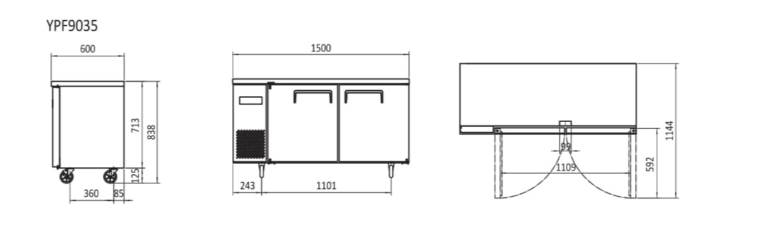 Atosa 1.5m Freezer Undercounter YPF9035 - Commercial Kitchen Appliances