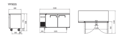 Atosa 1.5m Freezer Undercounter YPF9035 - Commercial Kitchen Appliances