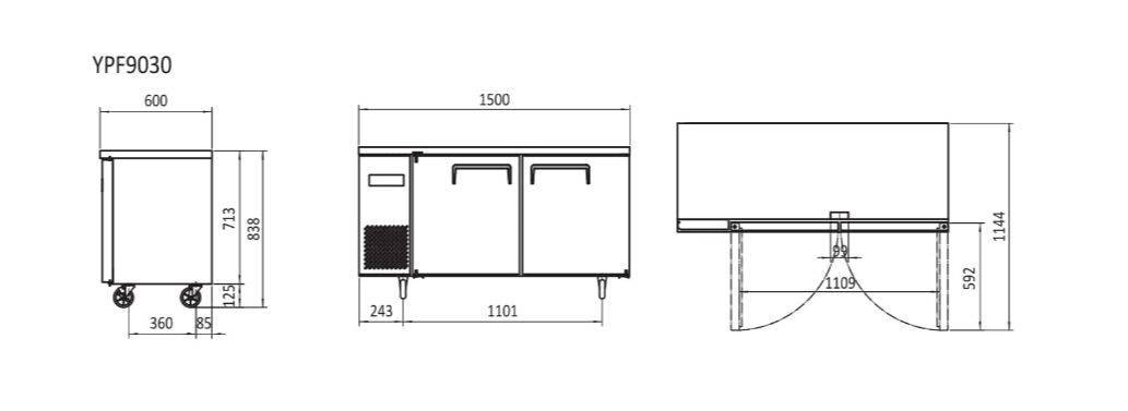 Atosa 1.5m Refrigerator Undercounter YPF9030 - Commercial Kitchen Appliances