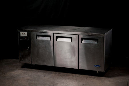 Atosa YPF9040 under-counter fridge — doors open showing stainless interior