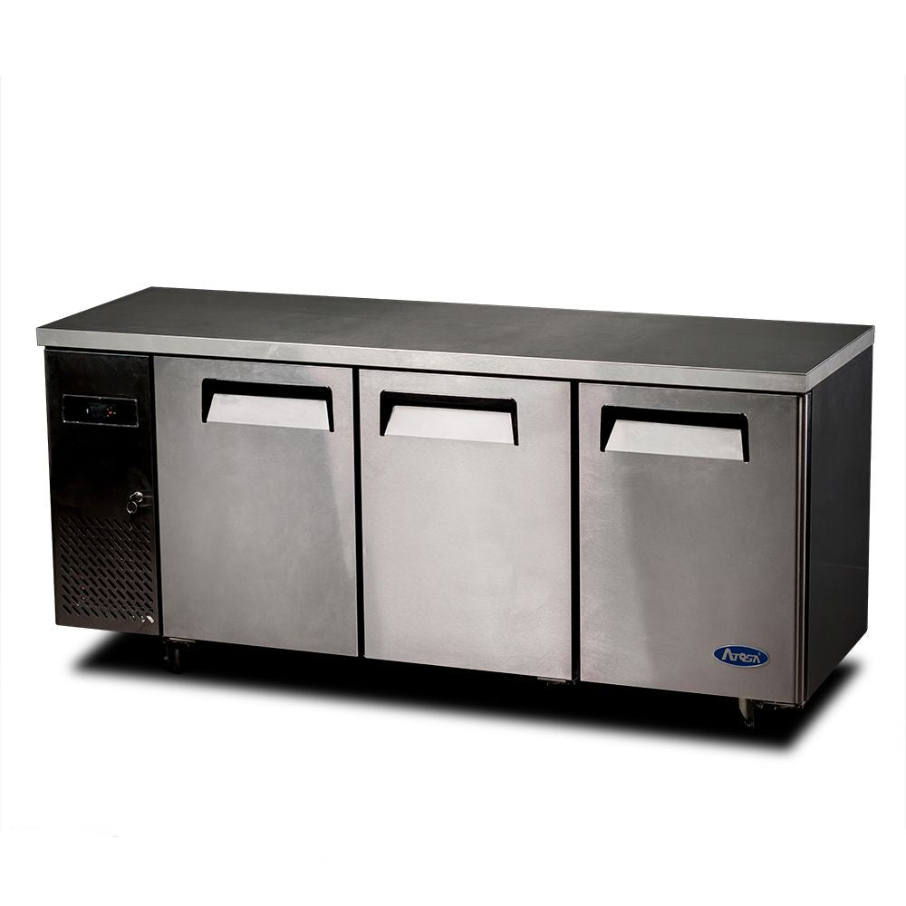 Atosa YPF9040 1.8m three-door under-counter fridge — front view