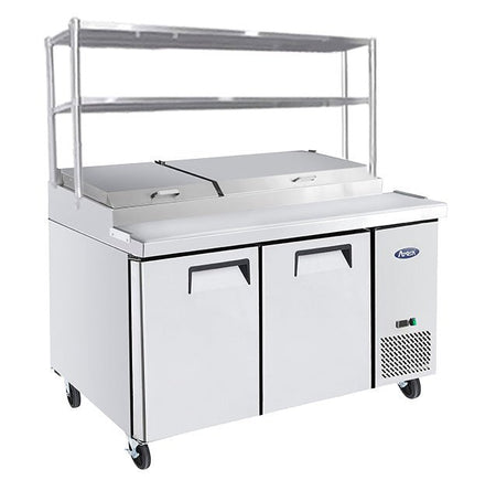 Atosa 2 Door Pizza Prep Table Fridge With Over Shelf 1702mm Wide MPF8202OS - Commercial Kitchen Appliances