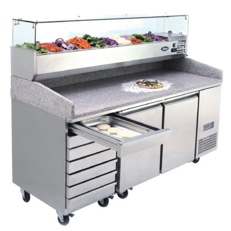 Atosa 2 Door Refrigerated Pizza Table With Drawers EPF3480 - Commercial Kitchen Appliances