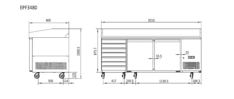 Atosa 2 Door Refrigerated Pizza Table With Drawers EPF3480 - Commercial Kitchen Appliances