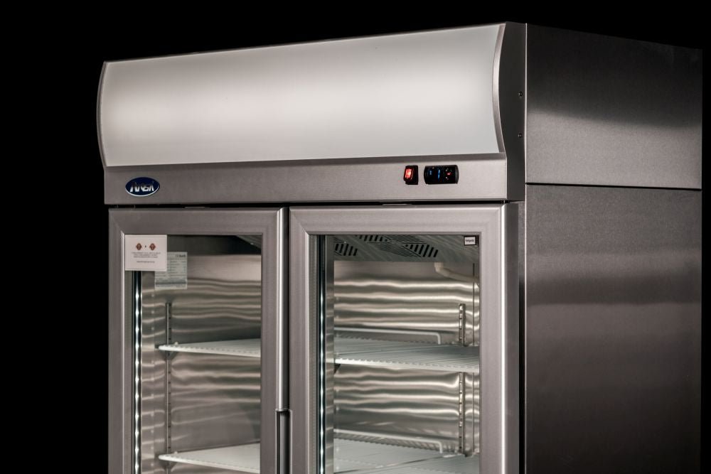 Atosa YCF9402 — interior LED lighting with stocked shelves