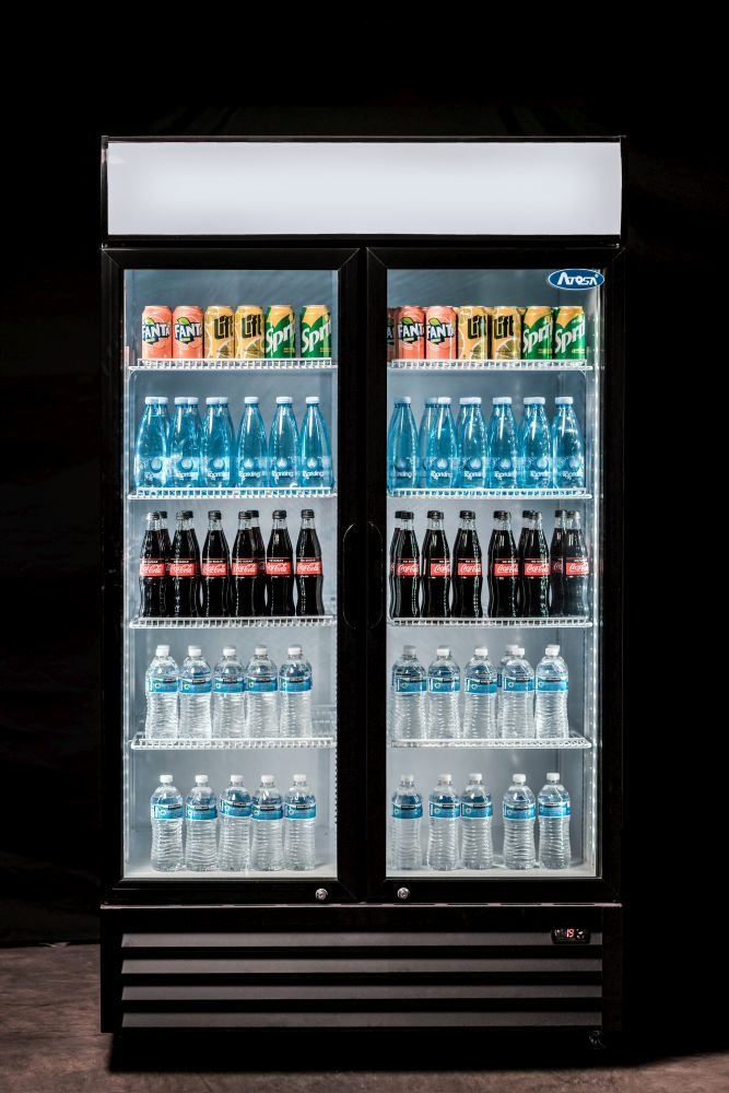 Atosa P1000WB-A fridge — door open showing adjustable shelving