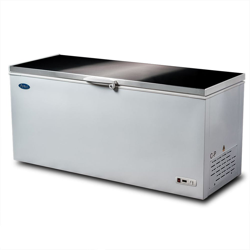 Atosa BD-650 chest freezer — solid stainless steel lid closed