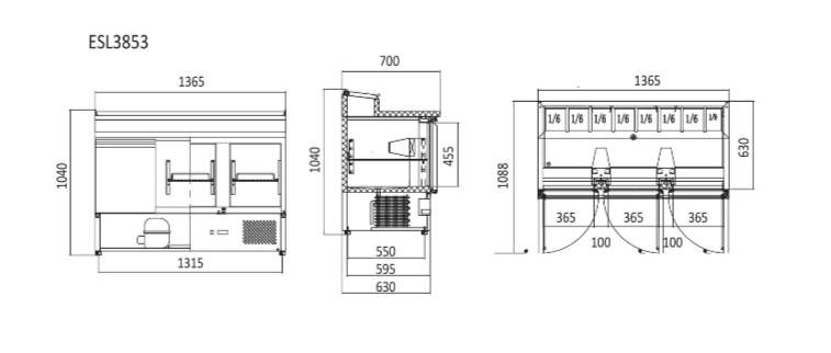 Atosa Three Door Open Top Saladette ESL3853 - Commercial Kitchen Appliances