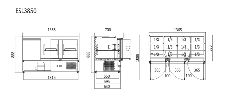 Atosa Three Doors Sliding Lid Saladette ESL3850 - Commercial Kitchen Appliances
