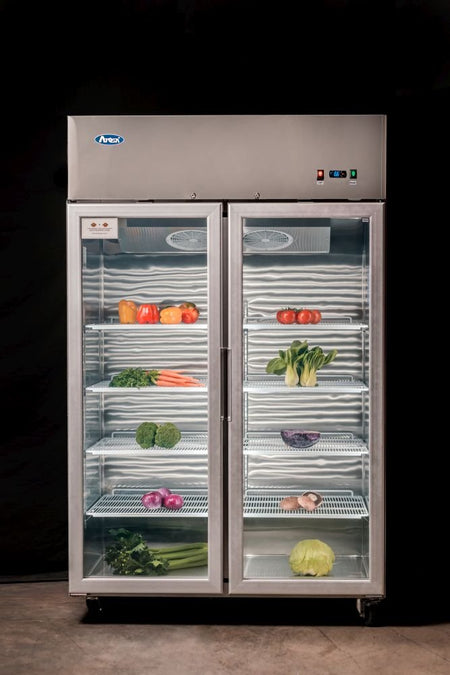 Atosa Top Mounted Double Glass Door Fridge MCF8605 - Commercial Kitchen Appliances