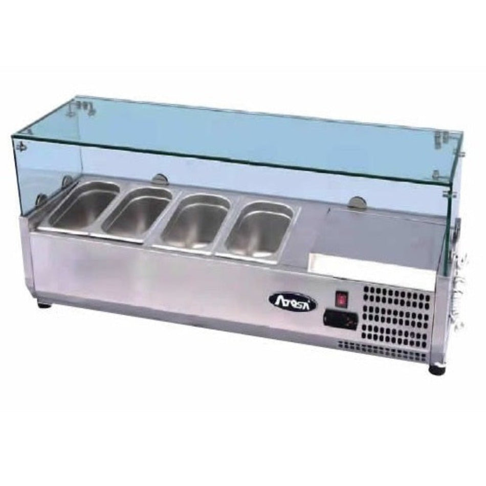 Atosa VRX GN1/3 x 4 Glass Salad Bench Countertop Prep Fridge 1200/380 ESL3881 - Commercial Kitchen Appliances