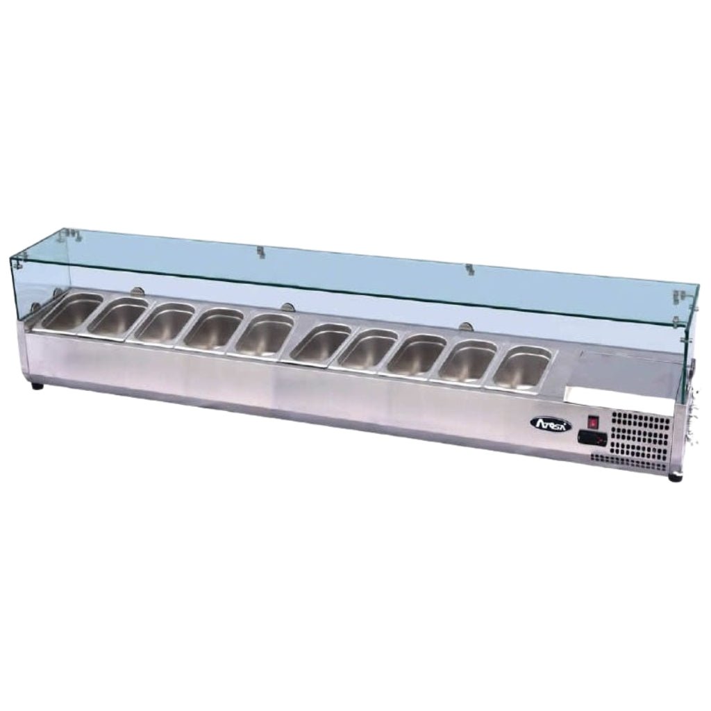 Atosa ESL3890 VRX countertop salad prep bench — front view with glass sneeze guard