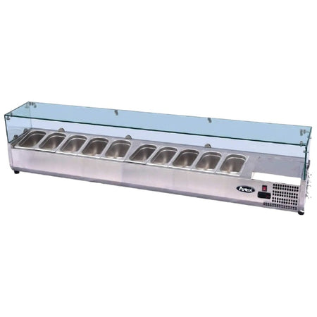 Atosa ESL3890 VRX countertop salad prep bench — front view with glass sneeze guard