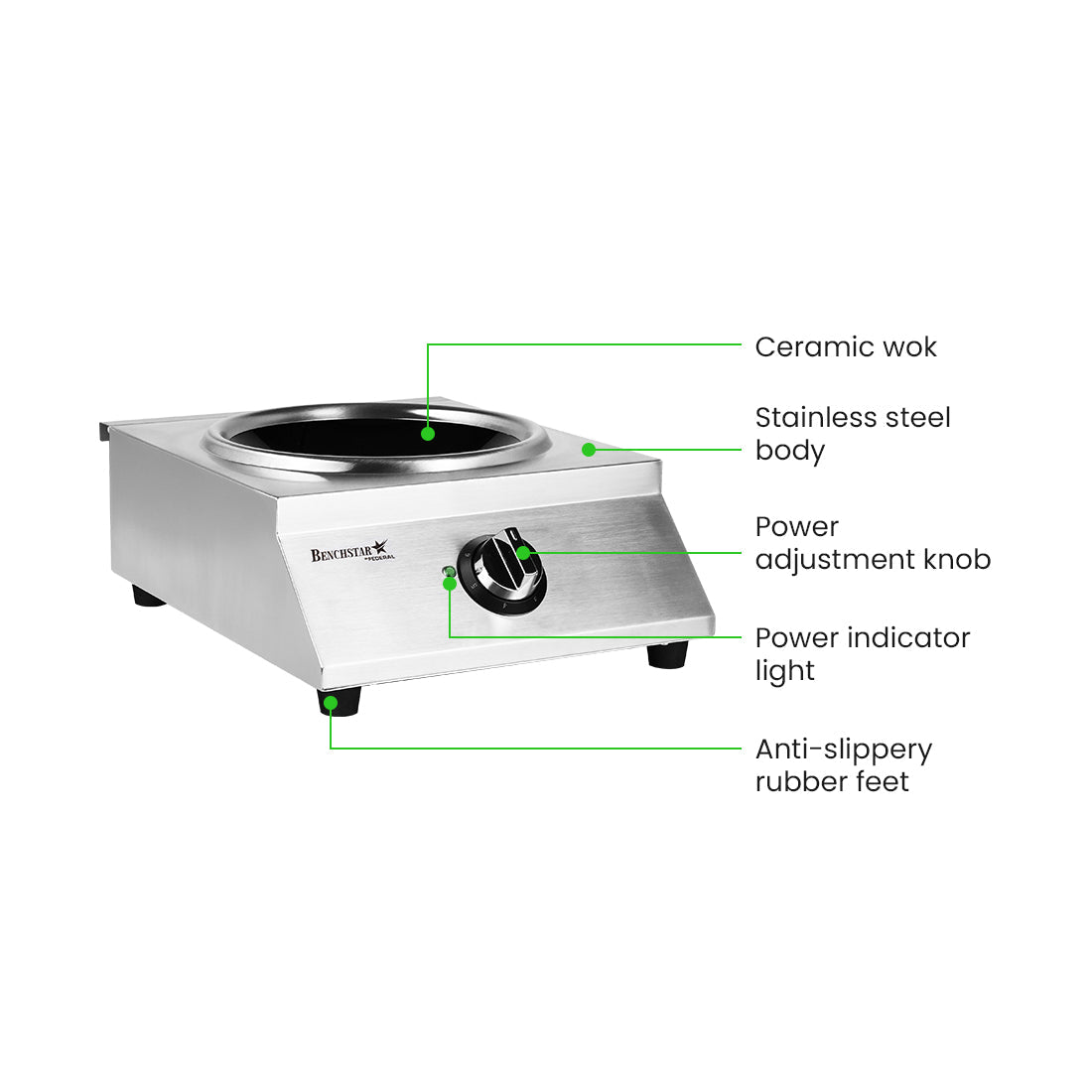 Benchstar Ceramic Induction Wok W/ Stainless Steel Body IW500 - Commercial Kitchen Appliances