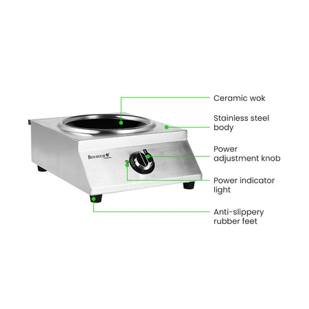 Benchstar Ceramic Induction Wok W/ Stainless Steel Body IW500 - Commercial Kitchen Appliances