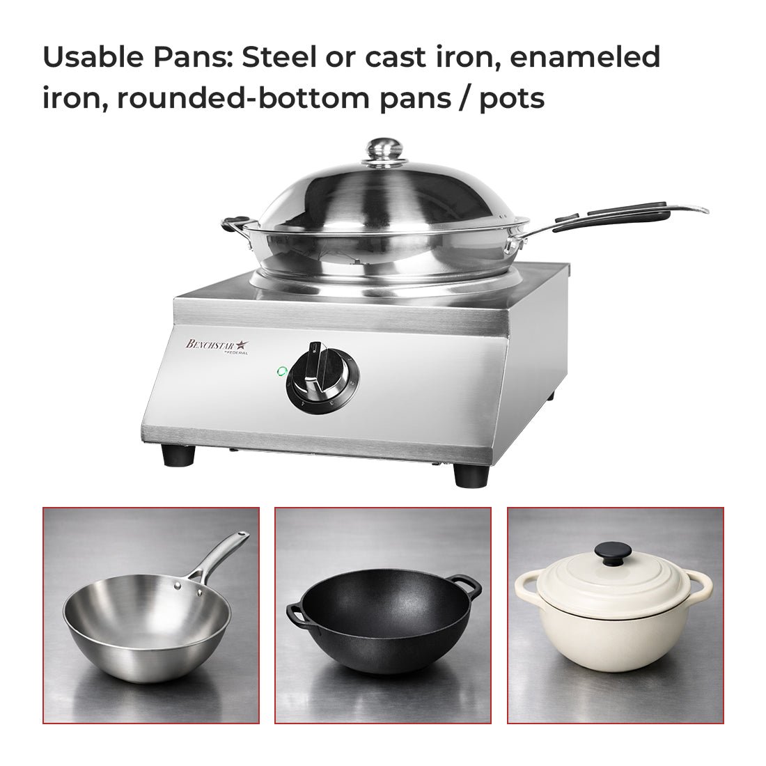 Benchstar Ceramic Induction Wok W/ Stainless Steel Body IW500 - Commercial Kitchen Appliances