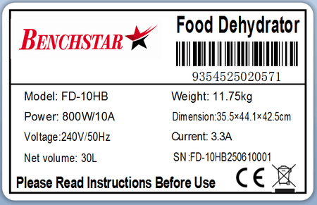 Benchstar Food Dehydrator with 10 trays – FD - 10HB - Commercial Kitchen Appliances