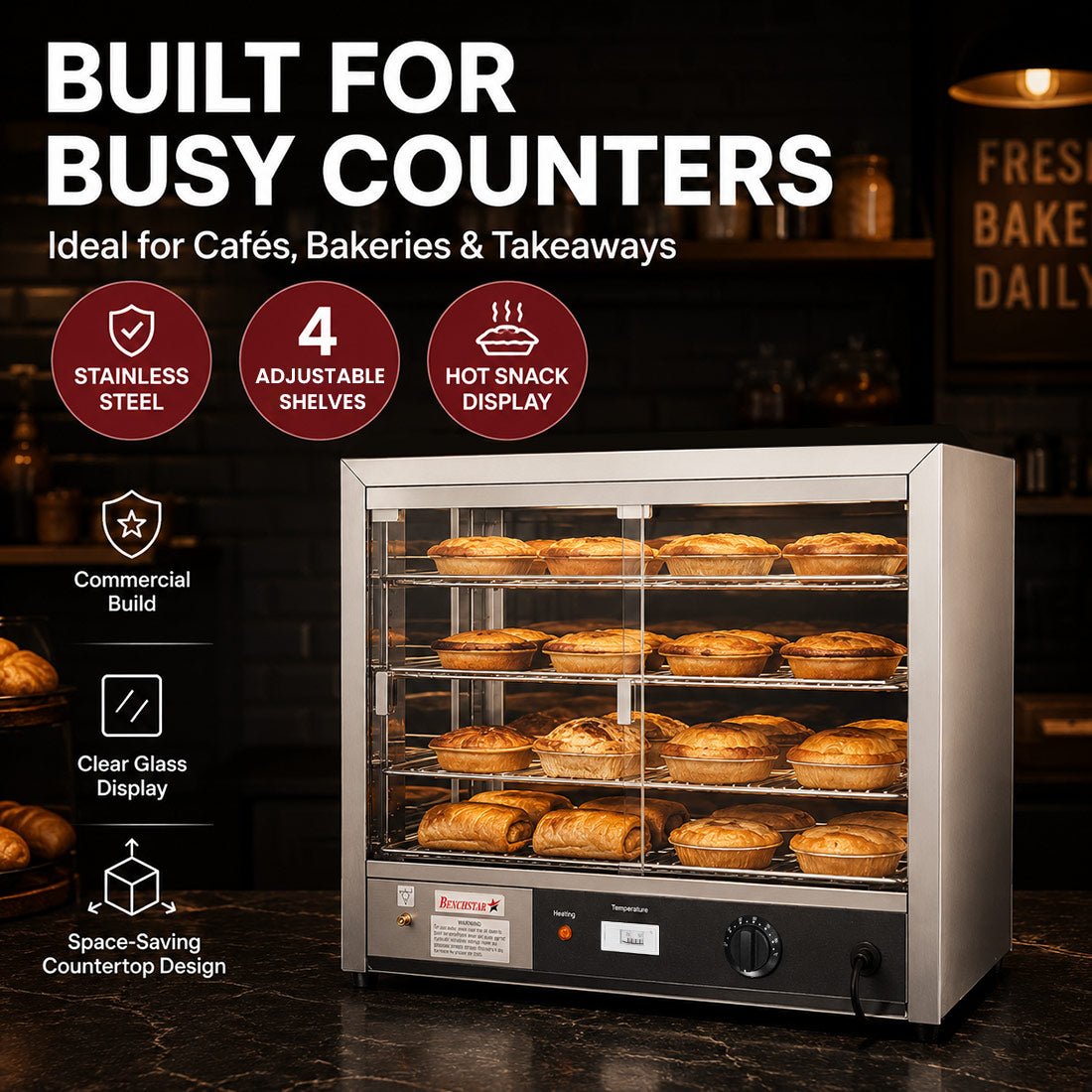 Benchstar Pie Warmer & Hot Food Display DH-805E - Commercial Kitchen Appliances