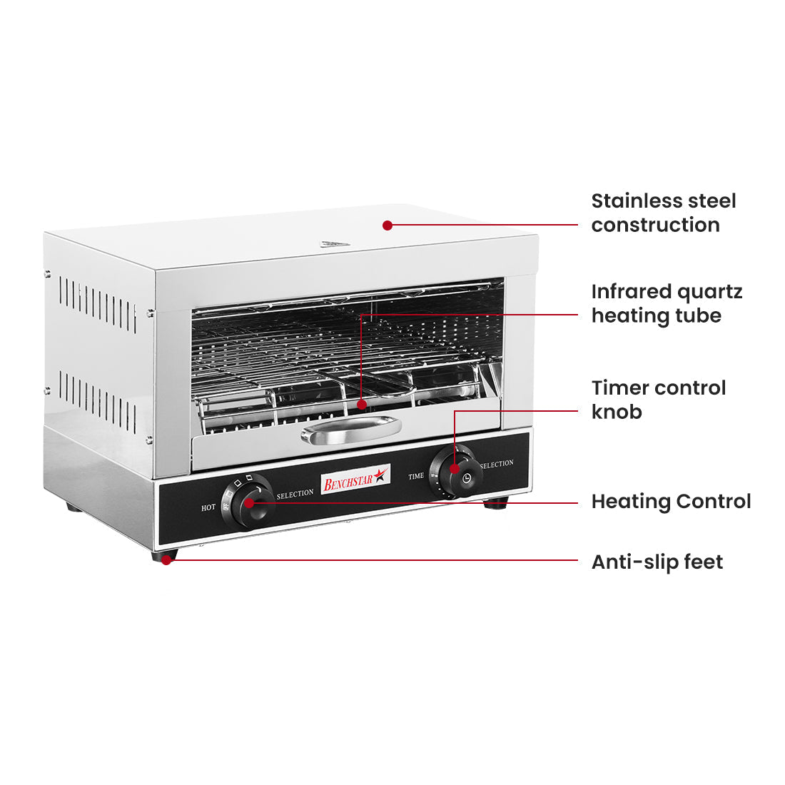 Benchstar Single Infrared Quartz Element Salamander Griller Toaster And Timer QT-1 - Commercial Kitchen Appliances