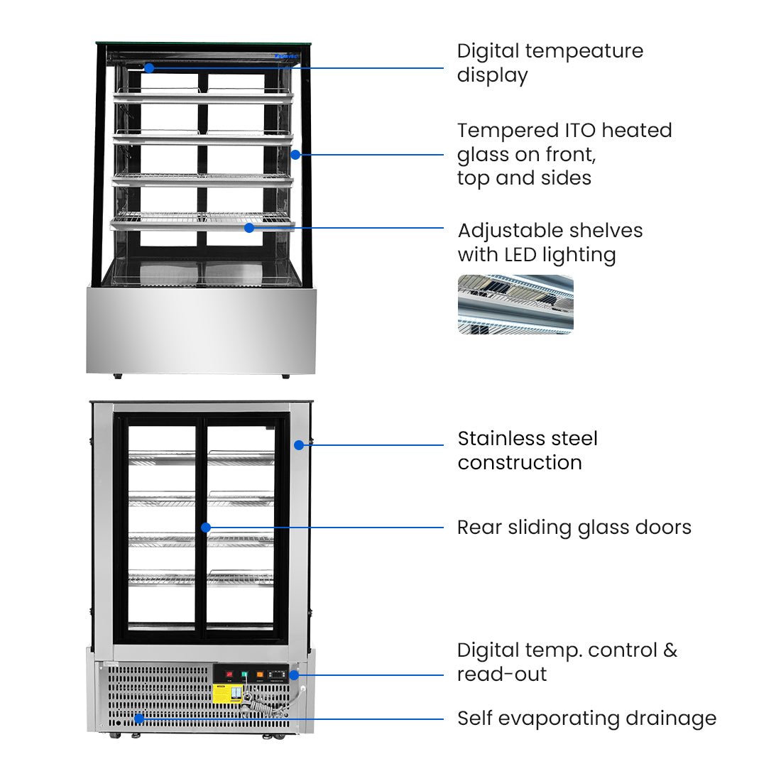 Bonvue 420L Deluxe Chilled Cake Display Cabinet Fridge SLP830C - Commercial Kitchen Appliances