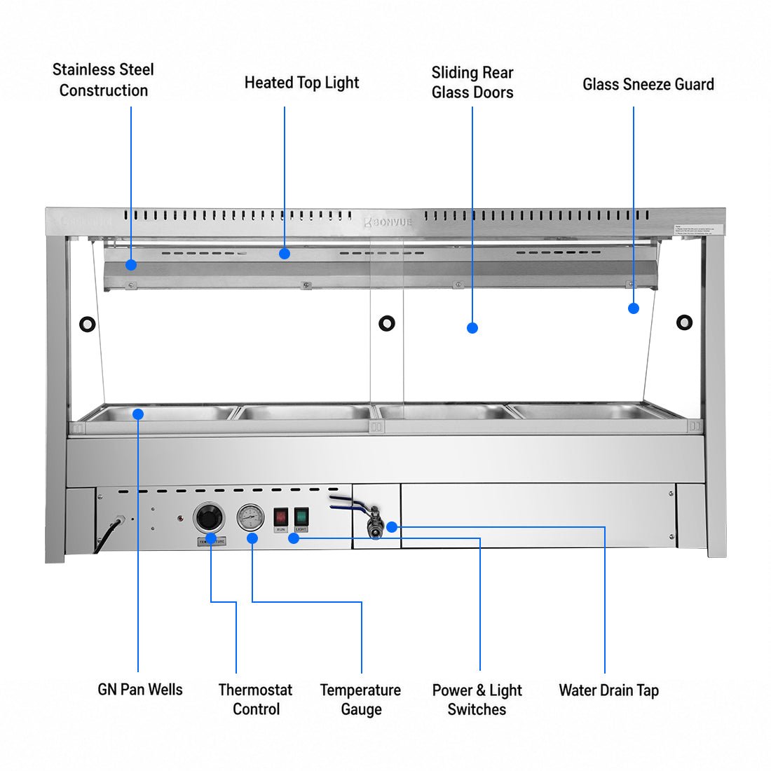 Bonvue Angled Countertop Wet and Dry Bain Marie BM14TC - Commercial Kitchen Appliances