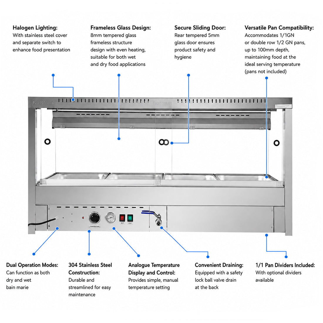 Bonvue Square Countertop Wet and Dry Bain Marie BM14SC - Commercial Kitchen Appliances