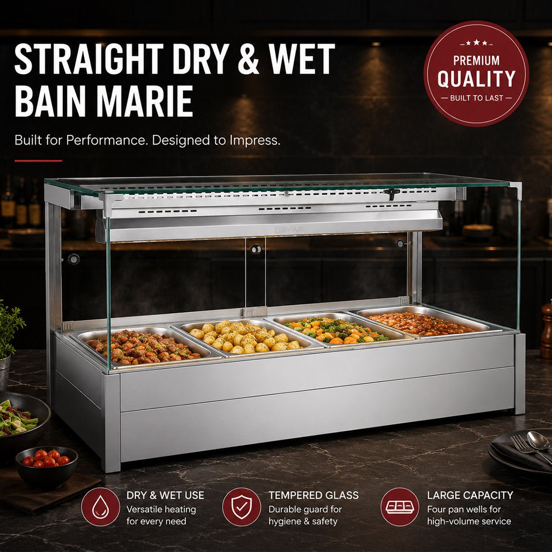 Bonvue Square Countertop Wet and Dry Bain Marie BM14SC - Commercial Kitchen Appliances