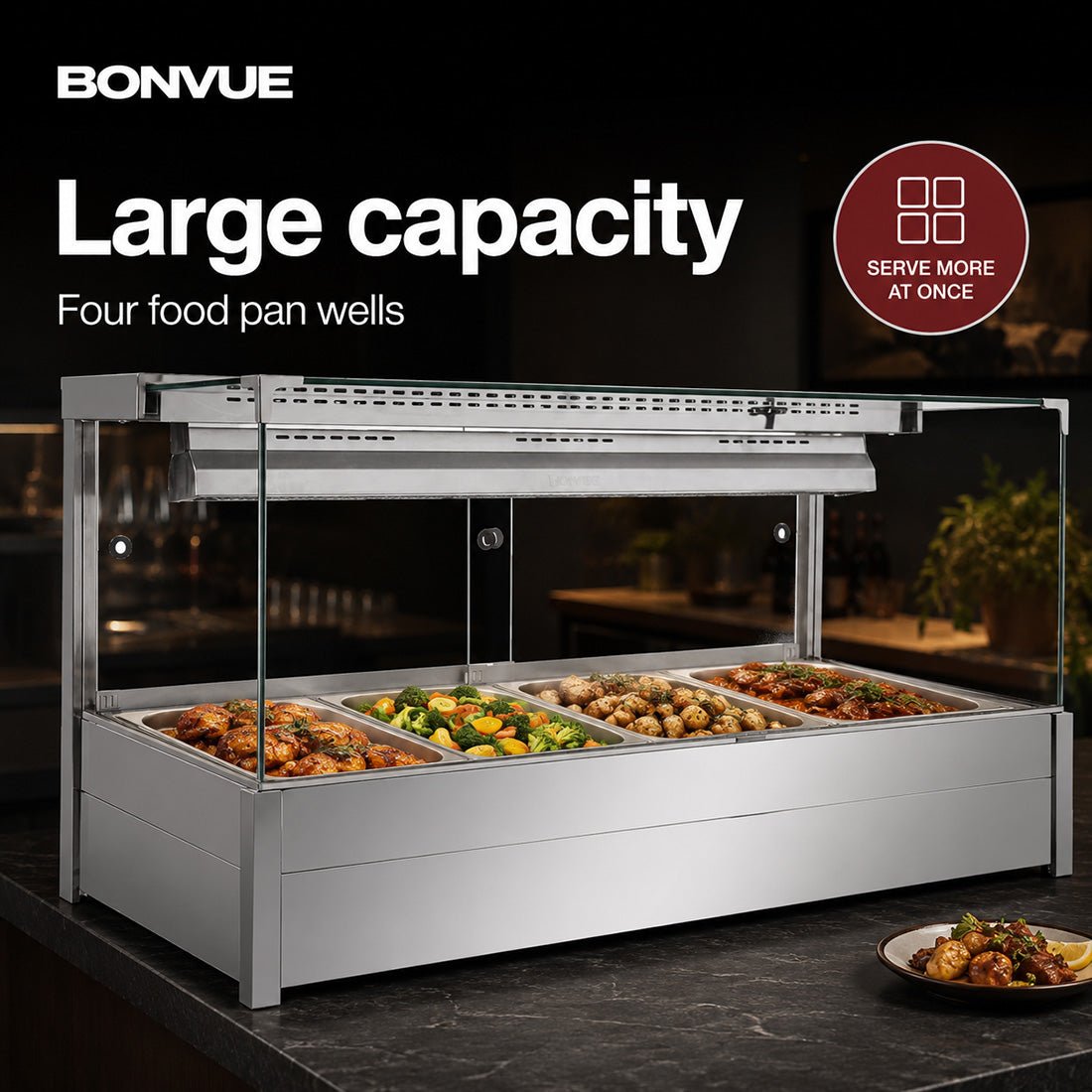 Bonvue Square Countertop Wet and Dry Bain Marie BM14SC - Commercial Kitchen Appliances