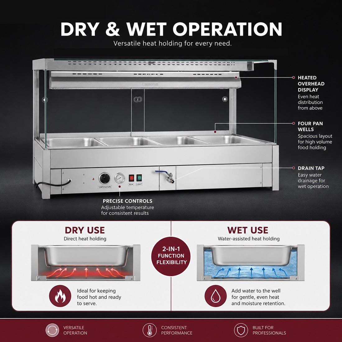 Bonvue Square Countertop Wet and Dry Bain Marie BM14SC - Commercial Kitchen Appliances