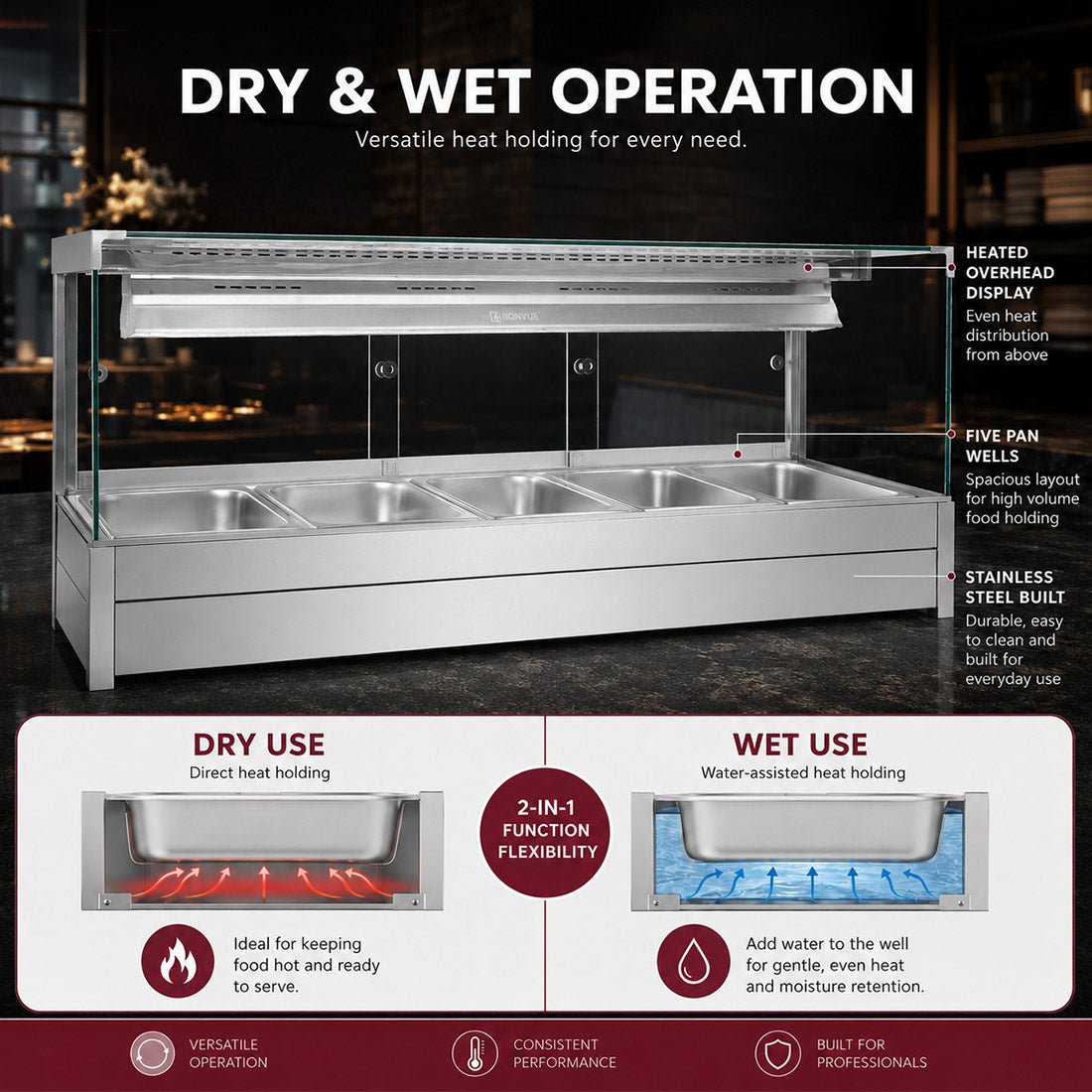 Bonvue Square Countertop Wet and Dry Bain Marie BM17SC - Commercial Kitchen Appliances